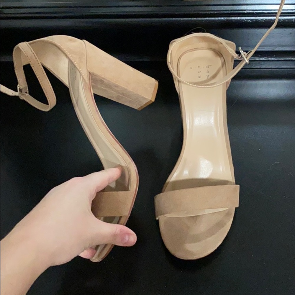 Tan chunky block heel sandals